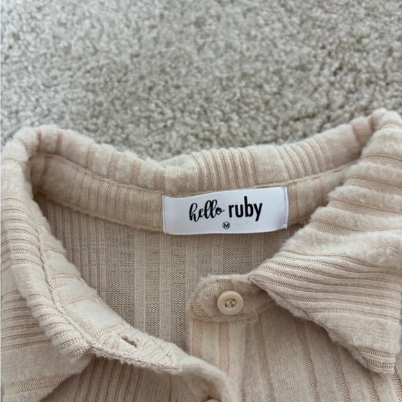 Beige Ribbed Button-Up Cardigan - Picture 4 of 5